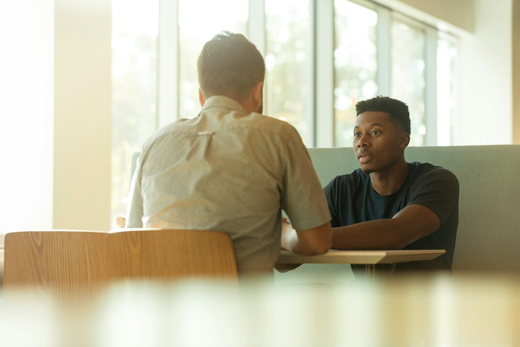 man in interview