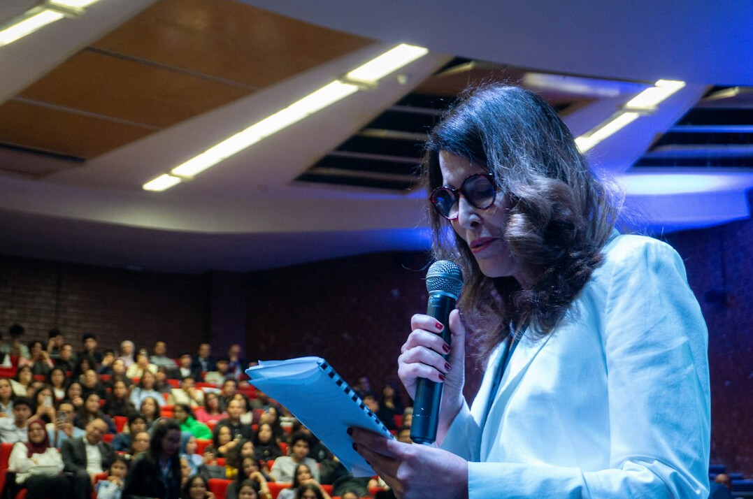 woman practicing public speaking