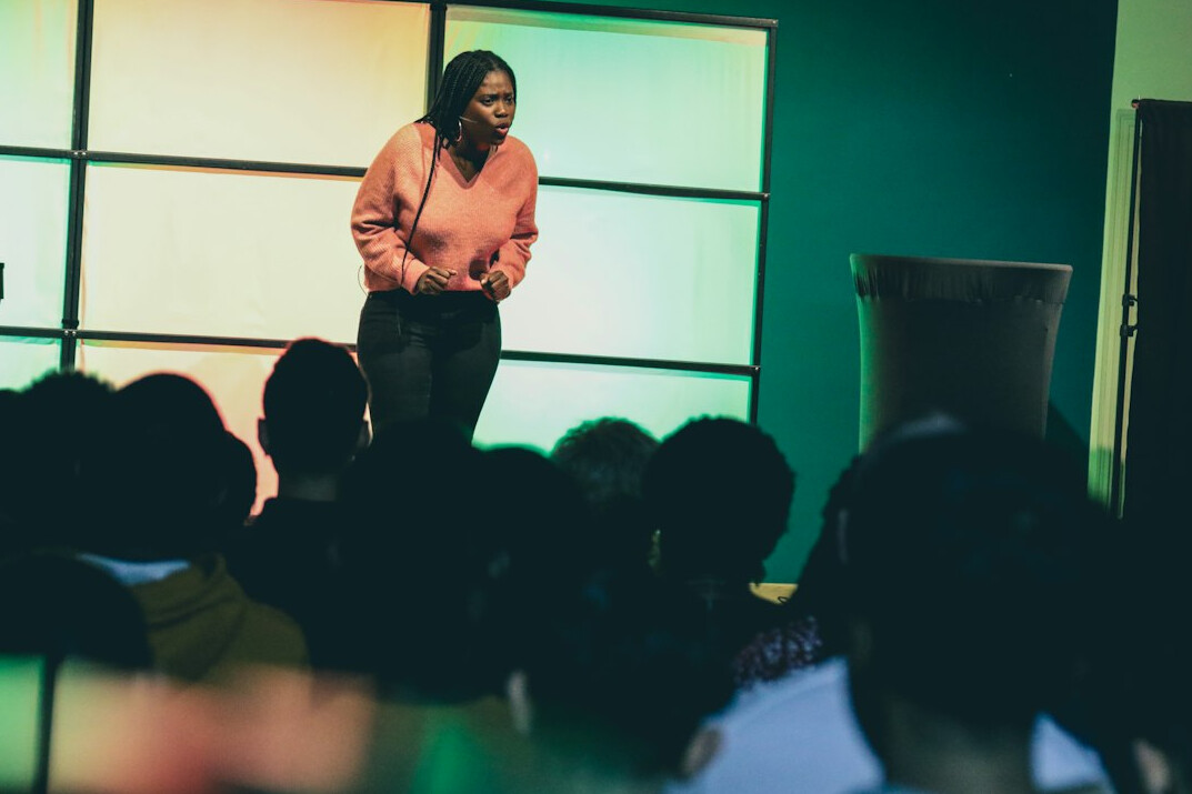 man presenting to audience